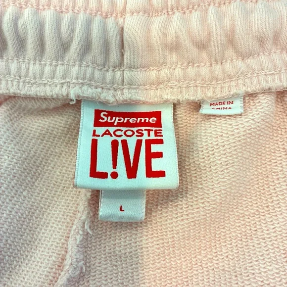Lacoste Live! X Supreme Pink Drawstring Elastic Waist Shorts Terry Style Large - Picture 6 of 9